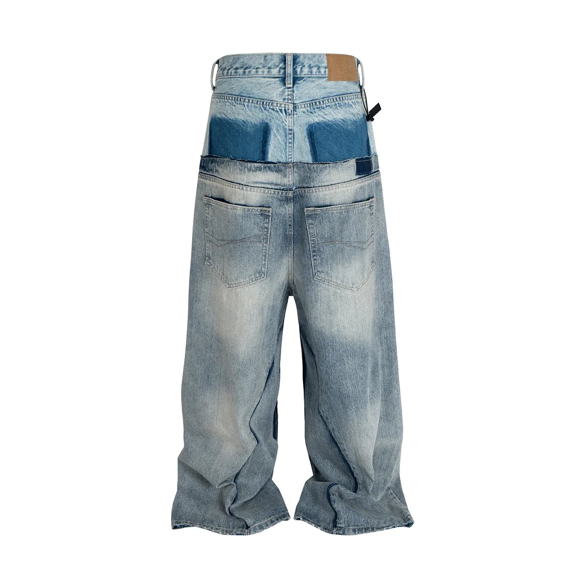 Double-layer Double Waist Patchwork Baggy Jeans for Men and Women Straight Casual Loose Denim Trousers Oversized