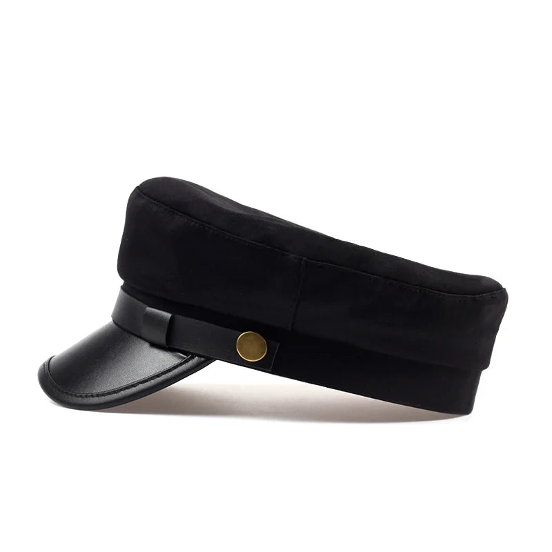 Unisex Leather Eaves Military Hats Flat Top Baseball Caps For Women Outdoor Sports Cadet Sunscreen Hat