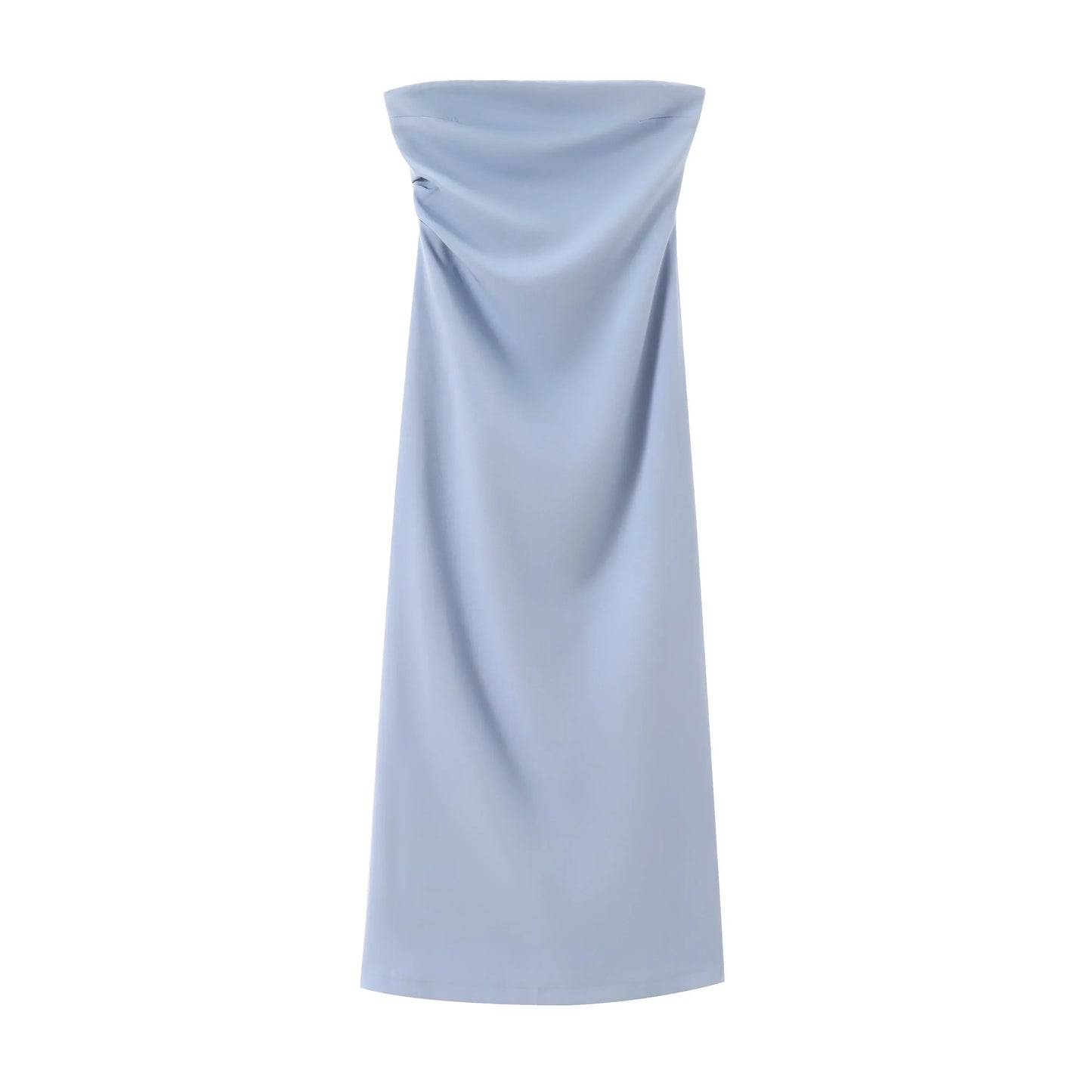 Women Fashion Summer New Sexy Split Back Zip Pleated Sleeveless Strapless Dress Chic Female French Elegant Evening