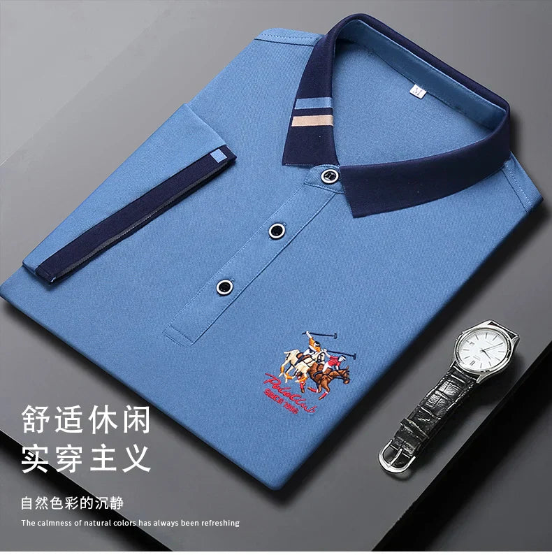 2024 Men's Cotton New Summer Exquisite Embroidered Short sleeved Polo Shirt Business Leisure Breathable T-Shirt Top Men's Wear