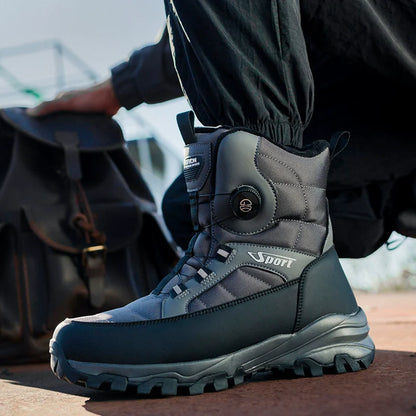 Rotating Button Men's Snow Boots Warm Plush Winter Boots Men Outdoors Cotton Shoes Wear resistant Mid-Calf Boots Platform Shoes