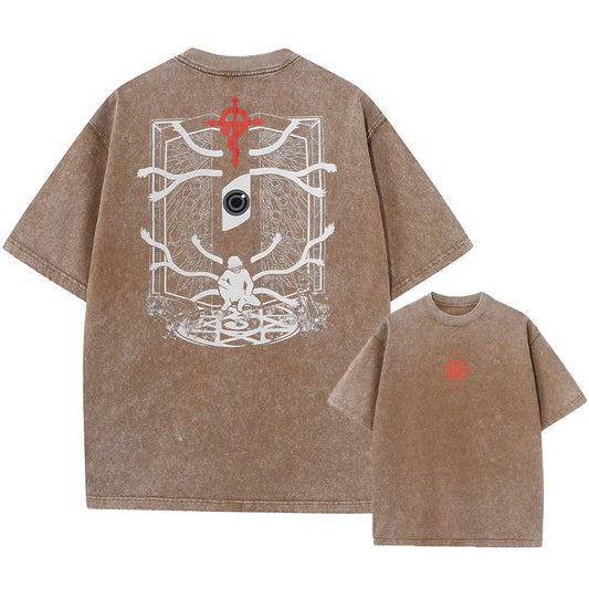 Harajuku Vintage Tshirt Streetwear Japanese Anime Graphic Print Washed Short Sleeve Oversized T-Shirt Men Casual Tees Top Unisex