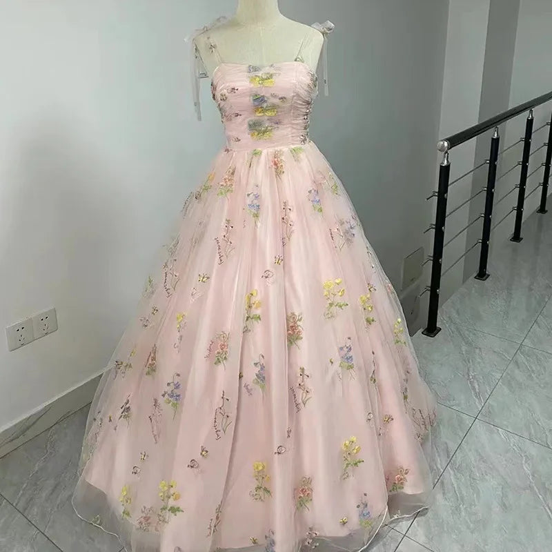 Luxury Floral Embroidery Long Prom Evening Wedding Shooting Dresses Women 2025 Summer Party Formal Occasions Reception Dress