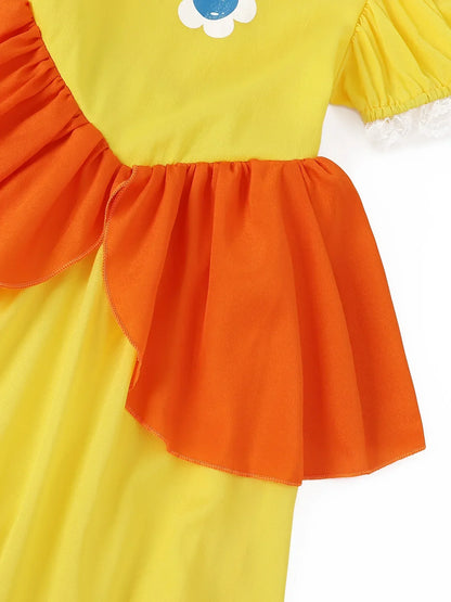 Rosalina Dress Girls Peach Costume Daisy Cosplay Children Birthday Party Carnival Fancy Outfit