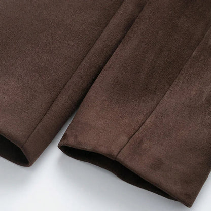 Women's Chic Faux Suede Leather Blazer Coat Long Sleeve with Welt Pockets Fashion Outerwear