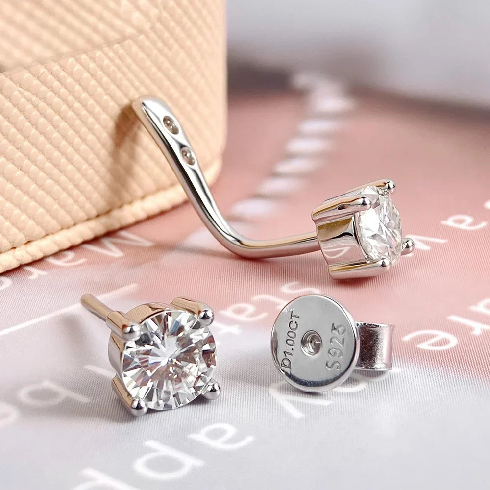 2 in 1 Full 5mm D Color Moissanite Stud Earrings for Women S925 Silver 2cttw All Diamond Earring Pierced Ear Fine Jewelry