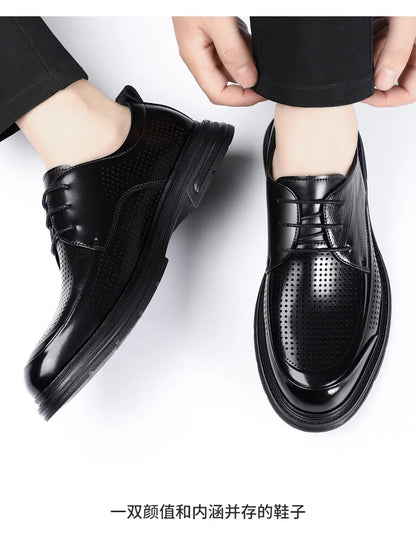 2026 New Men's Breathable Hollow Out Leather Oxford Shoes Formal Business Dress Shoes for Man Summer Autumn Platform Shoe Male