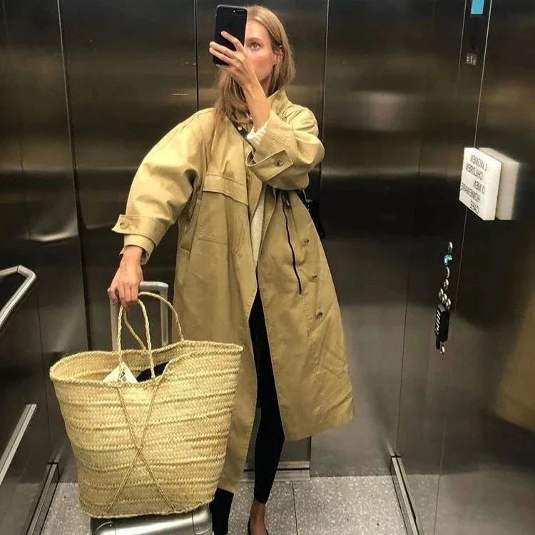 long blazer jacket women khaki Single Breasted Long Sleeve lapel collar warm Spring Autumn Lady Blazer