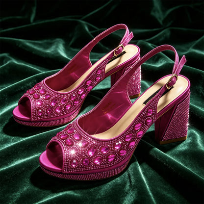 Elegant 2026 Champagne Peep Toe Heels with Diamond Accents - Luxurious Italian Design Pumps & Matching Bag Set for Parties