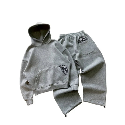 European and American personalized embroidered sweatshirt and trousers suit long sleeve pullover hooded retro street jacket