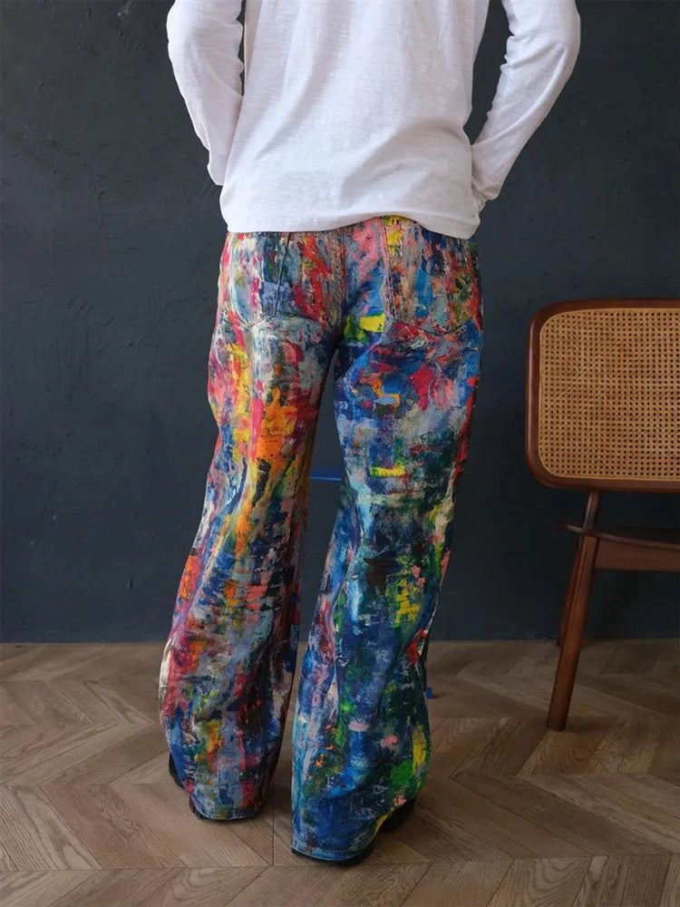 2026 Ropa Y2K Streetwear Graffiti Painting Baggy Jeans Pants For Men Designer Clothes Colorblock Kanye Wide Leg Denim Trousers