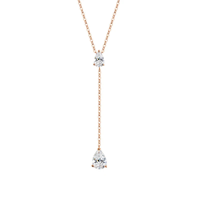 18k Plated Pear Cut All Moissanite Necklace Pendant 2 Gems Luxury Water Drop Jewelry Women Girls Real 925 Sterling Silver