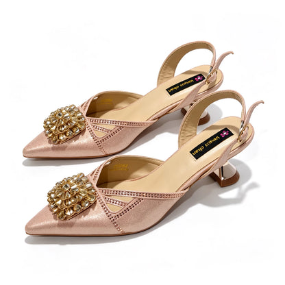 Italian Design Nigeria New Trendy Full Diamond Embellished High Heels Gold Color Women's Bag and Shoes For Party Wedding