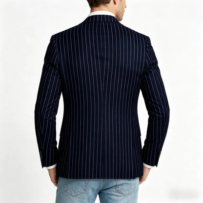 Men's Pinstripe Blazer Jacket Casual Slim Fit Striped Blazer With Patch Pocket For Business Casual Wedding Daily Wear