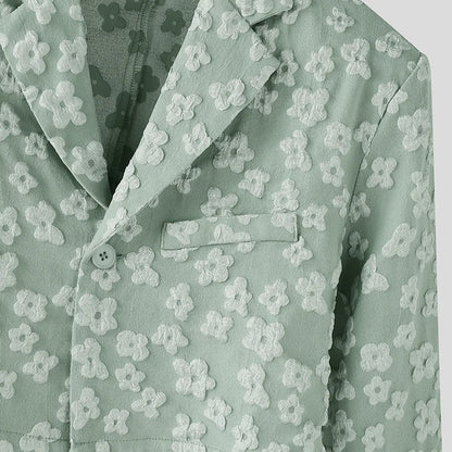 Men Blazer Flower Jacquard Lapel Long Sleeve Crop Coats Men Streetwear Autumn 2025 One Button Fashion Casual Male Suit