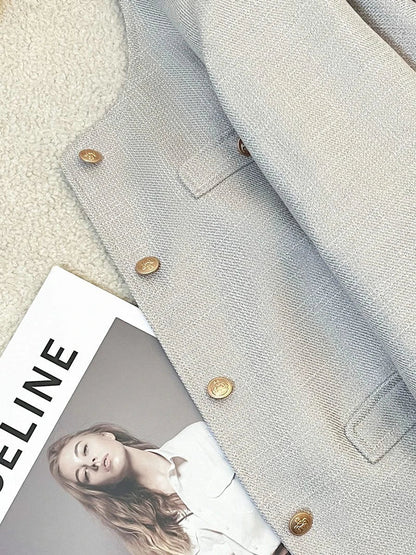 Elegant Office Lady Blazers Women Long Sleeve Button Spring Autumn Suit Coats Vintage Loose Casual Small Fragrance Crop Jacket