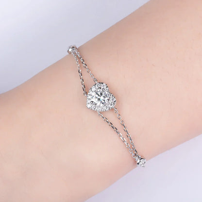 1ct Moissanite Heart Bracelet On Hand 925 Sterling Silver Lab Created Diamond 17.5cm Adjustable Bracelets For Woman