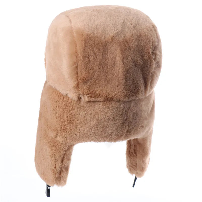 Winter Women Soviet Badge Bomber Hat Warm Faux Rabbit Fur Pilot Ushanka Windproof Thermal Earflap Hats For Men Ski Caps