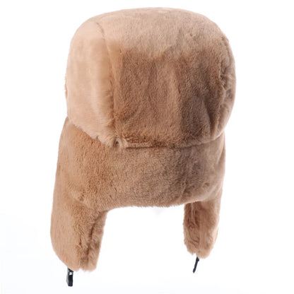 Winter Women Soviet Badge Bomber Hat Warm Faux Rabbit Fur Pilot Ushanka Windproof Thermal Earflap Hats For Men Ski Caps