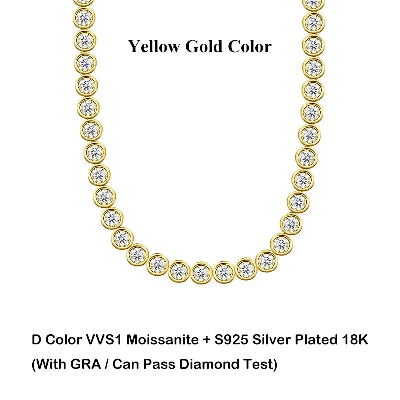 Bezel Full 2/3mm D Color Moissanite Tennis Necklace for Women S925 Silver Plated 18K Gold GRA Certified Diamond Bracelets