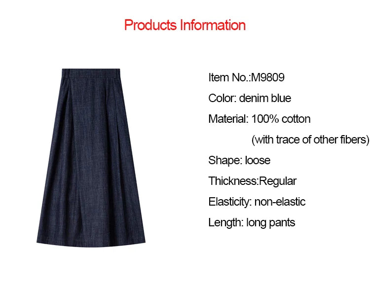 Women's Washed Jeans Baggy Skirt Pants Ladies 2026 Spring Summer Casual High Waist Vintage Denim Pants Woman Clothes M9809