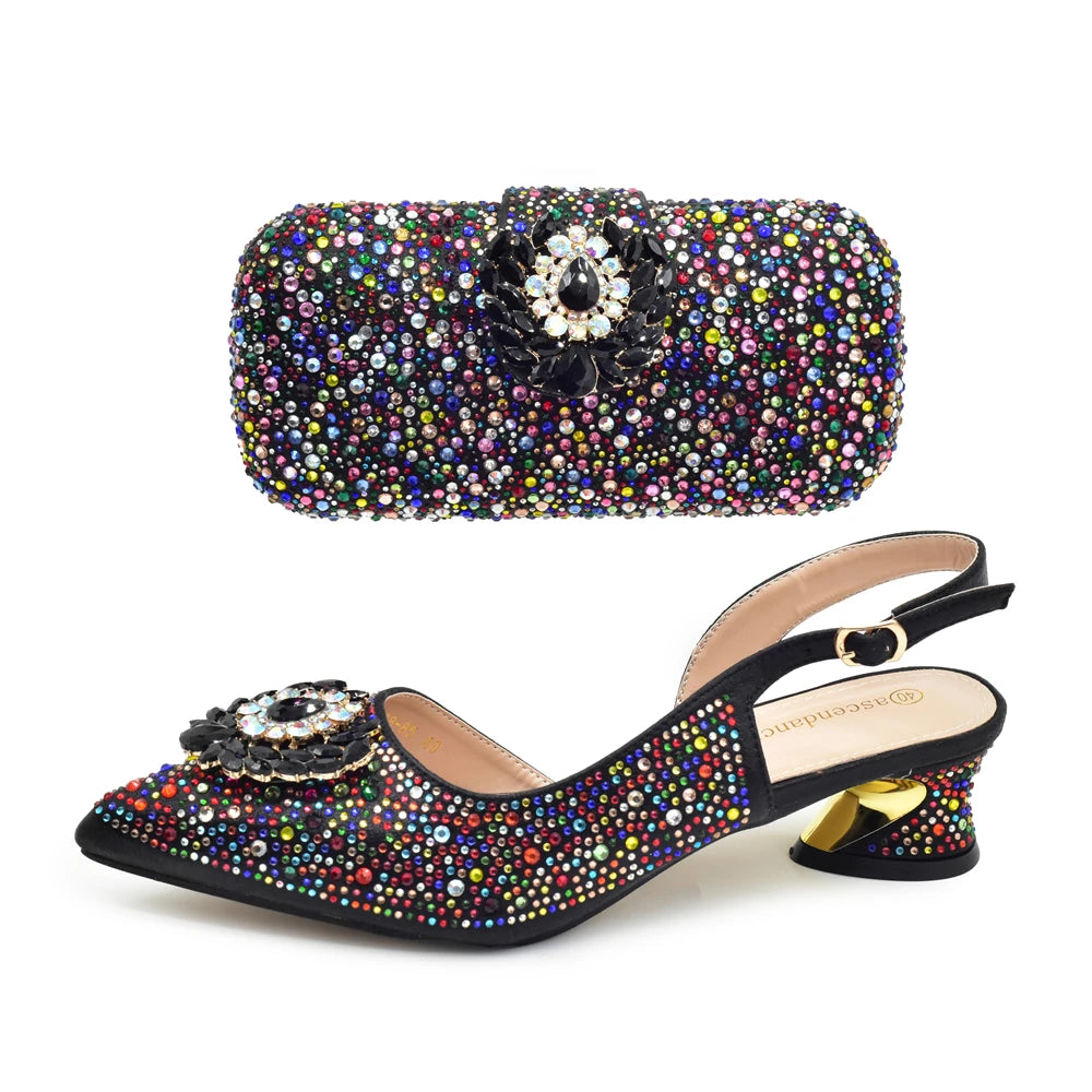 Gold Shoe and Bag Set for Party in Women African Women Shoes and Bags Italy Wedding Elegant Pumps for Lady Heeled Sandals Woman
