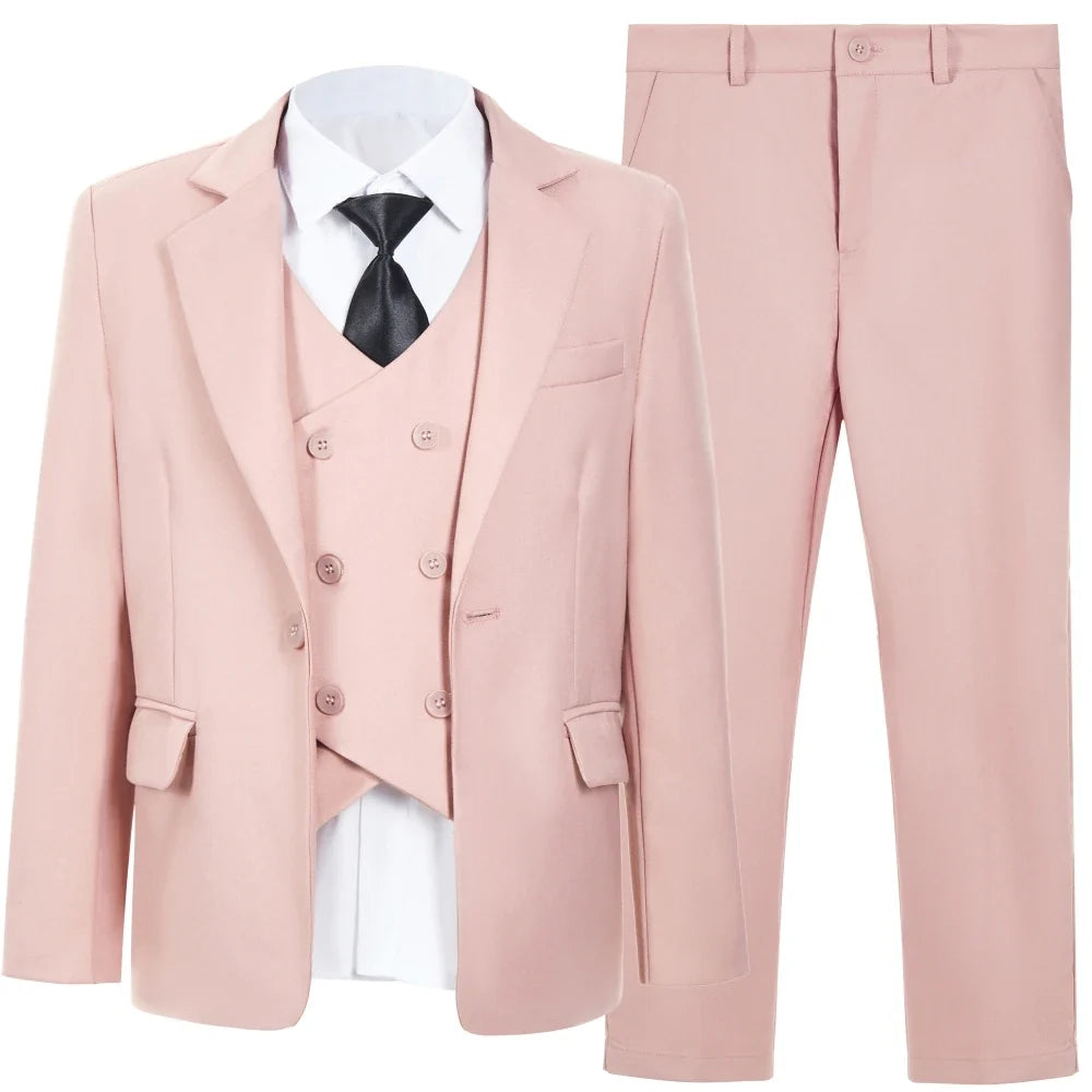 Pink Smart Boys Suits 4 Pieces Wedding Guest Clothes Fast Delivery Kids Slim Fit Suit Set Banquet Party Tuxedo Plus Size