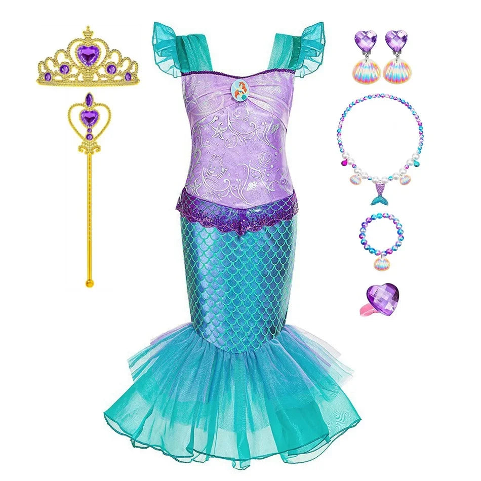 Mermaid Dress for Girl Charm Princess Cosplay Sequin Bling Costume for Kids Girl Fish Beauty Birthday Party Halloween Clothing