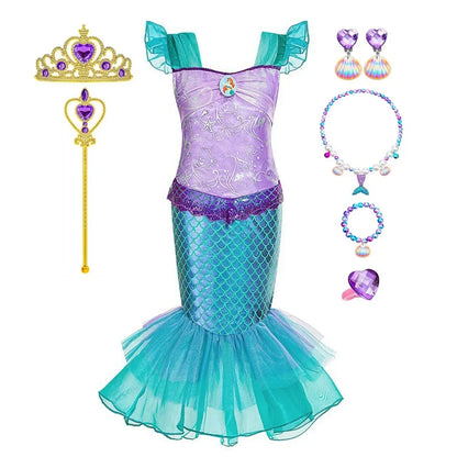 Mermaid Dress for Girl Charm Princess Cosplay Sequin Bling Costume for Kids Girl Fish Beauty Birthday Party Halloween Clothing