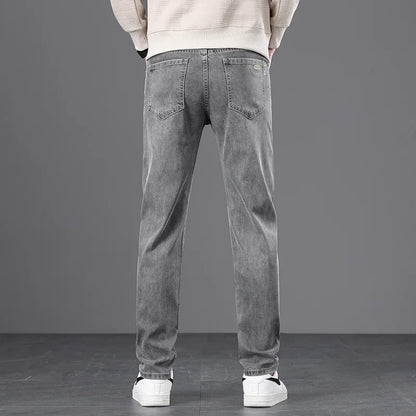 Classic Men Vintage Cloth High Waist Trousers 2024 Autumn Loose Straight Stretch Wash Jeans High Quality Sky Blue Brand Pants