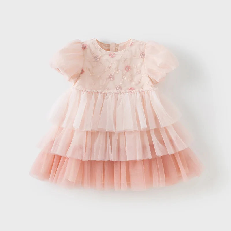 Girls Baby Princess Dress Summer Sweet Cute Bubble Sleeves Elegant Pink Mesh Layered Dress Party Outdoor DB2251649