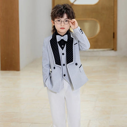 Glitter Double Breasted Boys Suits 4 Pieces Host Costumes,High Quality Kids Suit Set Wedding Guest Outfit,New Handsome Tuxedo