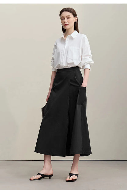 Women's A-Line Skirt 2026 Summer New Textured Relaxed Pocket Midi Culottes Versatile Casual Style Skirt For Women 12622124