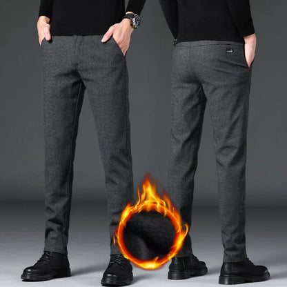 Fashion Men Thermal Fleece Casual Pants Winter Thick Straight Slim Velvet Trousers Brand Clothing Korean Male Pants Size 28-38