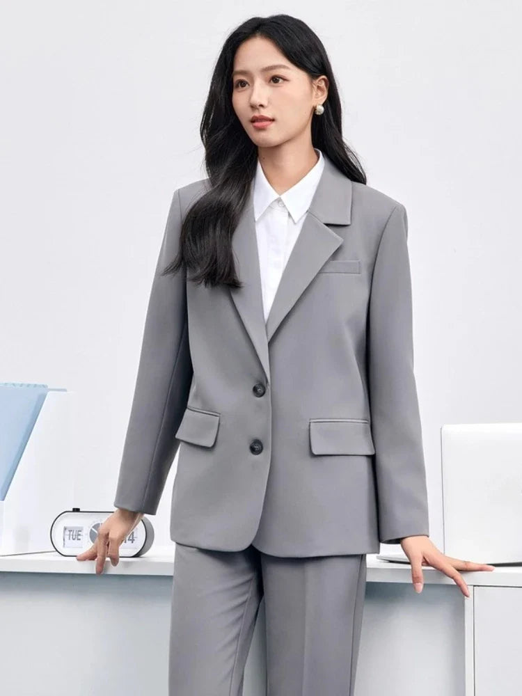 Solid Blazers for Woman 2026 Autumn Notch Lapel Single-breasted Two-button Straight Loose Fit Tailored Coat 153XC8811X