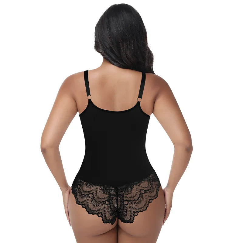 Womens Deep V Neck Bodysuit Sexy Lace Body Shaper Shapewear Slimming Thong Tummy Control Corset Breathable Brief Soft Underwear