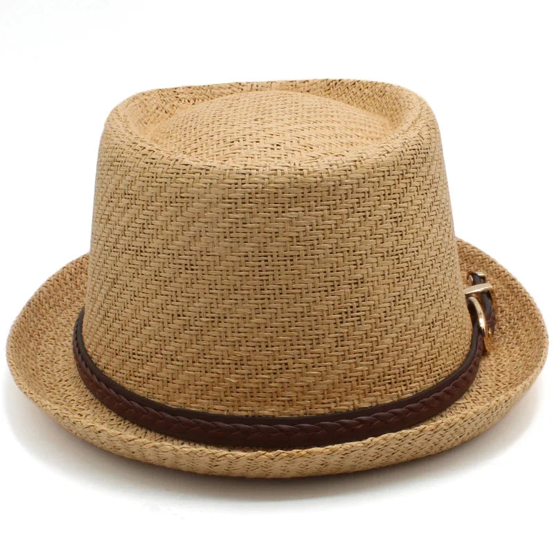 Men Women Straw Pork Pie Hats Summer Sunhat Boater Caps Sailor Sombrero Beach Fedora Trilby Outdoor Travel US Size 7 1/4 UK L
