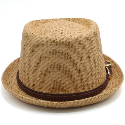 Men Women Straw Pork Pie Hats Summer Sunhat Boater Caps Sailor Sombrero Beach Fedora Trilby Outdoor Travel US Size 7 1/4 UK L