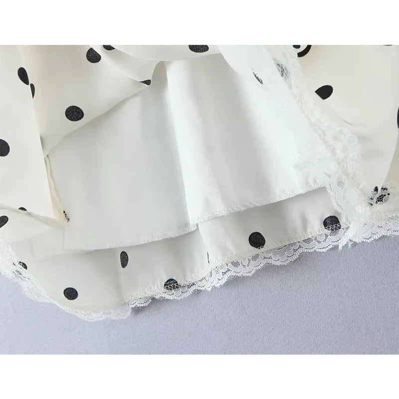 Lace Spliced Polka Dot Halter Dress Women Elegant A-line Mini Sexy Backless Dresses Summer Robe 2025