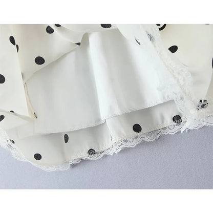 Lace Spliced Polka Dot Halter Dress Women Elegant A-line Mini Sexy Backless Dresses Summer Robe 2025