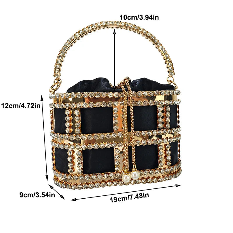 Ladies Rhinestone Evening Bag Fashionable Banquet Luxury Designer Handbag Metal Unique Bucket Versatile Women Tote Bag