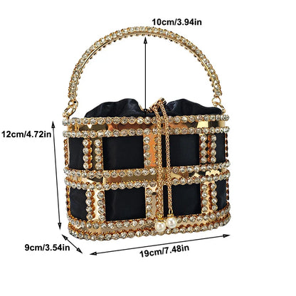 Ladies Rhinestone Evening Bag Fashionable Banquet Luxury Designer Handbag Metal Unique Bucket Versatile Women Tote Bag