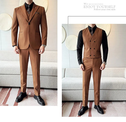 Slim-Fit Three-Piece Set Korean Style Two-Button Groomsmen Formal Wedding Business Suit Handsome Groom Best Man Dress High-