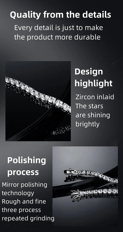 100% Real S925 Sterling Silver Plated 18K Gold 5A Grade Zircon Black Tennis Bracelet for Men and Women Fashion Exquisite Jewelry