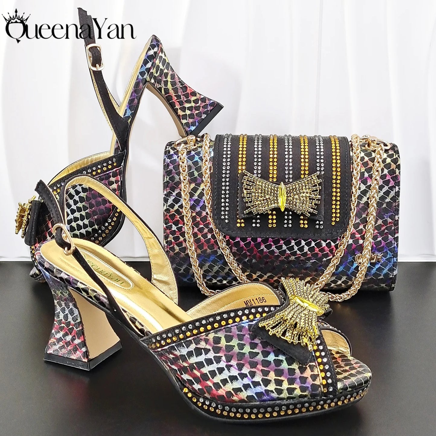 2026 New Italian Pumps and Bag To Party  INS Style Open-Toe Rhinestone Elegant High Heels for Women Party