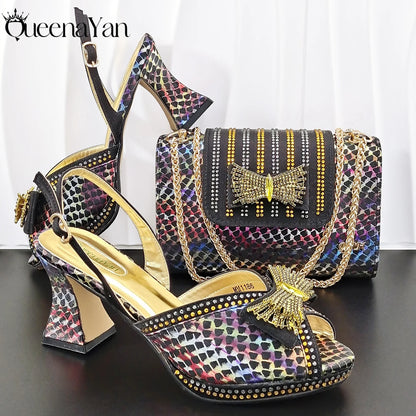 2026 New Italian Pumps and Bag To Party  INS Style Open-Toe Rhinestone Elegant High Heels for Women Party