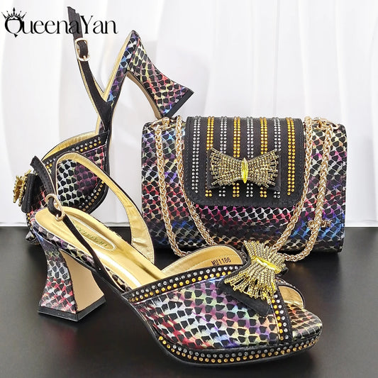 2026 New Italian Pumps and Bag To Party  INS Style Open-Toe Rhinestone Elegant High Heels for Women Party