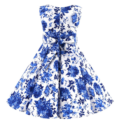 Girl's Retro Dress,Summer Princess Sleeveless Polka Dots Cotton Lightthin Romantic Floral 50s Vintage Dress Party Wedding Daliy