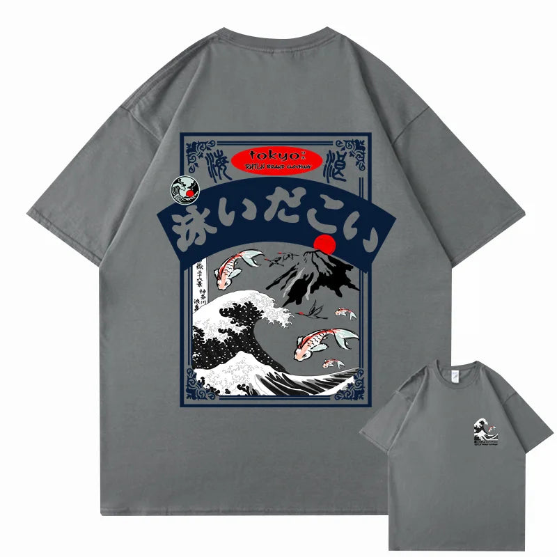 2025 Men's Hip Hop T-shirt Street Wear Harajuku Japan Wave T-shirt Summer Short Sleeve Top T-shirt Cotton Printed T-shirt Men's