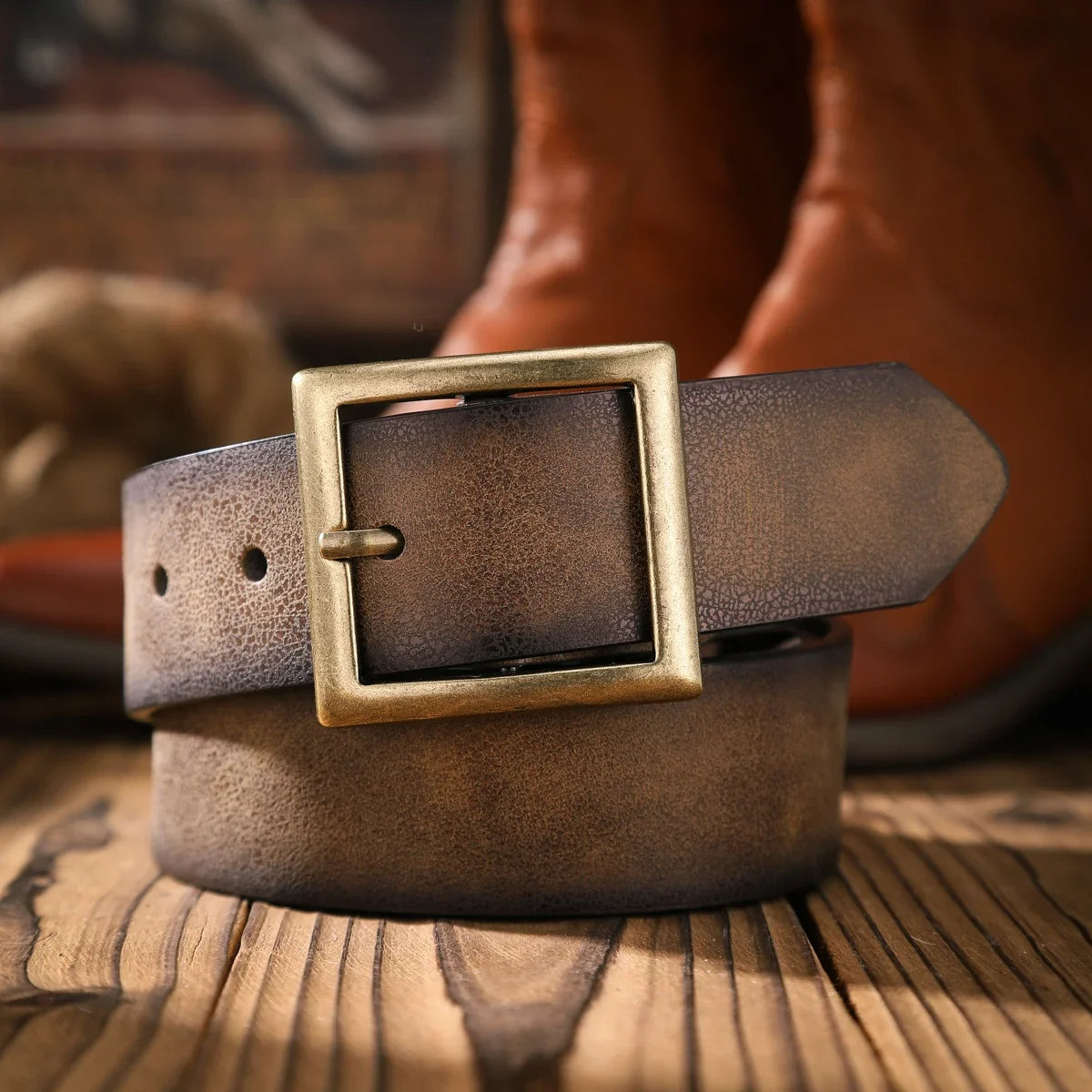 A Casual and Retro Belt, a Waist Accessory for Western-Style Clothing, Metal Buckle, PU Belt, Suitable for Both Men and Women